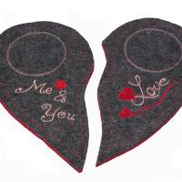 Bestickte Mug Rugs Herzform Tassenteppich Untersetzer für Kaffeetasse 2er Set Geschenk zur Hochzeit, zum Valentinstag Bild 1