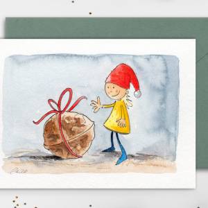 Original Illustration - Grußkarte "kleiner Wichtel", Faltkarte für Kinder zu Ostern Bild 1