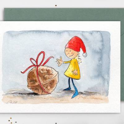 Original Illustration - Grußkarte "kleiner Wichtel", Faltkarte für Kinder zu Ostern