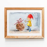 Original Illustration - Grußkarte "kleiner Wichtel", Faltkarte für Kinder zu Ostern Bild 3