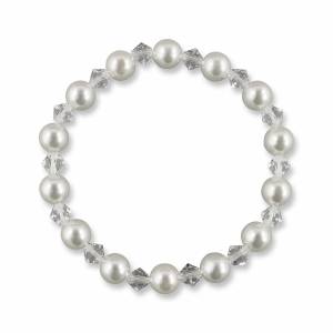 Brautarmband Perlen weiß creme, Swarovski Steine, Perlenarmband Gummizug, Elastisches Armband, Braut Schmuck Hochzeit Bild 2