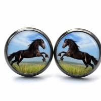 Ohrstecker Ohrhänger Clipse springendes Pferd Pferde schwarz - verschiedene Größen - Edelstahl - Geschenkidee Bild 2