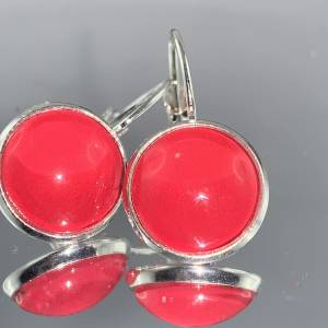 rote Cabochon Ohrhänger * Ohrringe * 12mm * rot * mit Brisur * Cabochons* * Cabochon-Ohrhänger * Geschenk * Bild 1