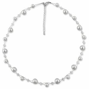 Halskette Perlen romantisch, Perlenkette creme weiß, Swarovski Strass, 925 Silber, Perlen Collier, Braut Perlen Kette Bild 2
