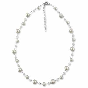 Halskette Perlen romantisch, Perlenkette creme weiß, Swarovski Strass, 925 Silber, Perlen Collier, Braut Perlen Kette Bild 3