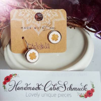 12mm Cabochon Ohrringe Ohrstecker Ohrhänger Kleeblatt rosa, Edelstahl, Bronze