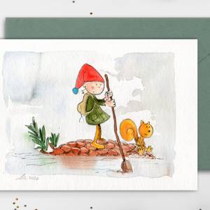 niedliche Grußkarte "kleiner Wichtel", Faltkarte für Kinder, Original Illustration Bild 1