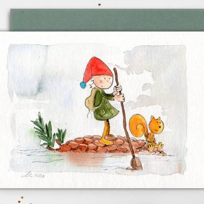 niedliche Grußkarte "kleiner Wichtel", Faltkarte für Kinder, Original Illustration
