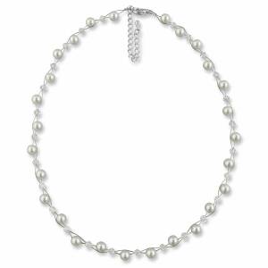 Perlenkette zierlich, Perlen creme weiß, 925 Silber, Swarovski Strass, Perlen Kette, Halsschmuck, Halskette Perlen Bild 2