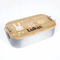 Lunchbox personalisiert, Brotdose für Kinder bedruckt mit Name, Brotbox für Kindergarten, Edelstahldose mit Bambusdeckel Bild 1