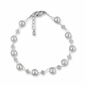 Perlen Armband Hochzeit, Kleine Perlen, Strass, 925 Sterling Silber, Schmuckbeutel, Perlenarmband Armkettchen Braut Bild 1