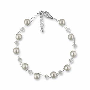 Perlen Armband Hochzeit, Kleine Perlen, Strass, 925 Sterling Silber, Schmuckbeutel, Perlenarmband Armkettchen Braut Bild 2