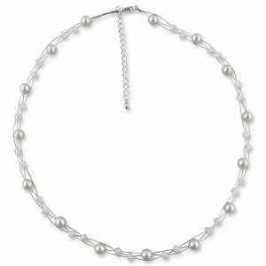 Edle Perlen Kette, Perlen weiß creme, Swarovski Strass crystal, 925 Silber, Halskette Perlen, Hochzeit Perlenkette Bild 2