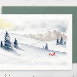 schöne Grußkarte "Schneelandschaft mit Fuchs", Karte für Kinder zu Ostern, Original Illustration Bild 1