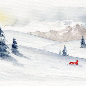 schöne Grußkarte "Schneelandschaft mit Fuchs", Karte für Kinder zu Ostern, Original Illustration Bild 2