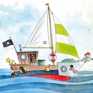 lustiges A3 Kinderzimmer Poster Piratenschiff *Piraten*, Kinderwandkunst, niedliche Illustration, Dekor, Kinderzimmer Bi Bild 3