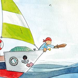 lustiges A3 Kinderzimmer Poster Piratenschiff *Piraten*, Kinderwandkunst, niedliche Illustration, Dekor, Kinderzimmer Bi Bild 5