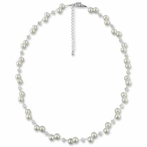 Perlenkette mit Perlen weiß creme, 925 Silber, Swarovski Strass, Edles Perlen Collier, Brautschmuck, Perlen Kette Bild 3