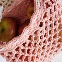 Ostbeutel, Gemüsebeutel, gehäkelt aus Baumwolle, Häkelnetz, Häkeltasche - rosa, altrosa - Handarbeit - zerowaste Bild 4