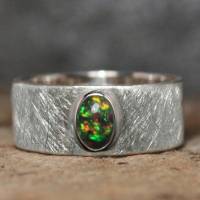 Opalring Silber Ring mit schwarzem Opal - handmade Unikat - breiter Bandring mit top black Opal Bild 1