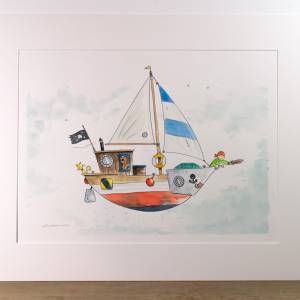 Kinderzimmer-Bild Piratenschiff  *Die Piraten sind los, Schiff Ahoi !*, Unikat Illustration Bild 2