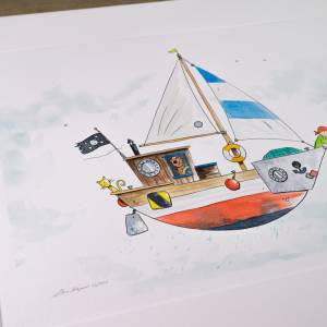 Kinderzimmer-Bild Piratenschiff  *Die Piraten sind los, Schiff Ahoi !*, Unikat Illustration Bild 3
