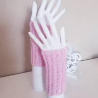 Pulswärmer 100 % Merino-Wolle handgestrickt rosa - Damen - Einheitsgröße - Modell 17 Bild 2