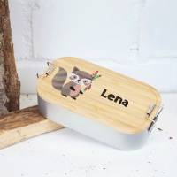 Lunchbox personalisiert, Brotdose für Kinder bedruckt mit Name, Brotbox für Kindergarten, Edelstahldose mit Bambusdeckel Bild 1