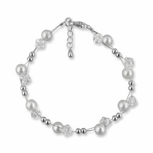 Brautschmuck Perlenarmband, Perlen weiß creme, Swarovski Kristalle, 925 Silber, Hochzeit Armband, Brautarmband Bild 1