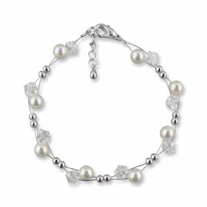 Brautschmuck Perlenarmband, Perlen weiß creme, Swarovski Kristalle, 925 Silber, Hochzeit Armband, Brautarmband Bild 2