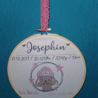 Stickrahmen mit Name Datum - personalisiert - Flausen im Kopf - Traumfänger - Wandbild - Babyzimmer - Kinderzimmer Bild 2