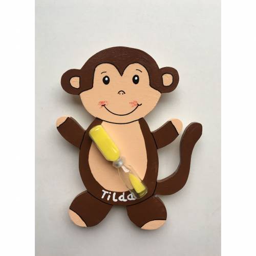 Zahnputzuhr Affe, Äffchen, Holz, Personalisiert