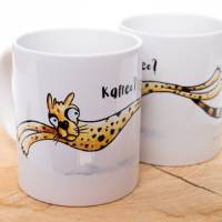 "Leoparden-Tasse" Früchstückstasse mit lustiger Tier Illustration und Spruch Bild 1