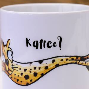 "Leoparden-Tasse" Früchstückstasse mit lustiger Tier Illustration und Spruch Bild 3