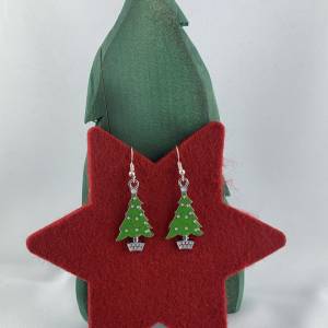 kleines grünes Weihnachtsbäumchen * Tannenbaum * Weihnachtsbaumohrringe * Weihnachtsohrringe * Hängeohrringe * Christbau Bild 1