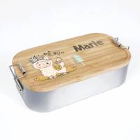 Lunchbox personalisiert, Brotdose für Kinder bedruckt mit Name, Brotbox für Kindergarten, Edelstahldose mit Bambusdeckel Bild 2