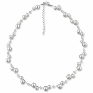 Halskette mit Perlen weiß creme, 925 Silber, Swarovski Strass, Perlen Kette, Collier, Perlenschmuck, Brautaccessoire Bild 1