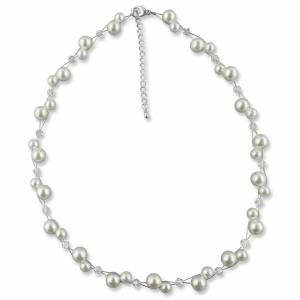 Halskette mit Perlen weiß creme, 925 Silber, Swarovski Strass, Perlen Kette, Collier, Perlenschmuck, Brautaccessoire Bild 2
