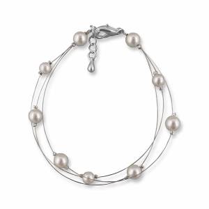 Brautarmband mehrreihig, kleine Perlen Armband Hochzeit, 925 Silber, Schmuckbeutel, Perlenarmband, Brautaccessoire Bild 2