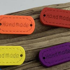 10 Handmade Knöpfe * Handmadeknopf * Branding * Holzknopf * Schild * gelb rosa grün rot orange * Holz * Knopf * Scrapboo Bild 1