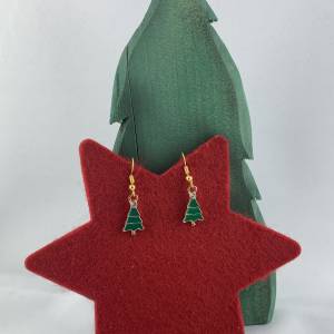 grünes Weihnachtsbäumchen mit Glitzerstein * Tannenbaum * Weihnachtsbaumohrringe * Weihnachtsohrringe * Hängeohrringe * Bild 1