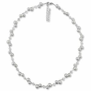 Edle Perlenkette, Perlen weiß creme, 925 Silber, Swarovski Strass, Perlen Collier, Brautschmuck, Perlen Kette Hochzeit Bild 2