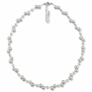 Edle Perlenkette, Perlen weiß creme, 925 Silber, Swarovski Strass, Perlen Collier, Brautschmuck, Perlen Kette Hochzeit Bild 3