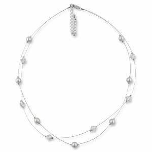 Perlenkette mehrreihig, Kleine Perlen weiß creme, 925 Silber, Swarovski Steine, Geschenkbox, Braut Perlen Kette Collier Bild 1