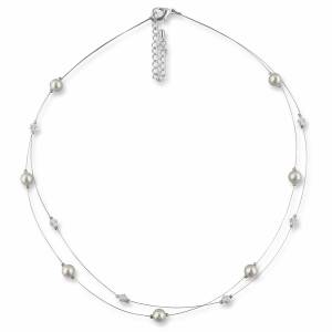 Perlenkette mehrreihig, Kleine Perlen weiß creme, 925 Silber, Swarovski Steine, Geschenkbox, Braut Perlen Kette Collier Bild 2