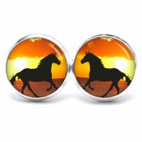 Ohrstecker Ohrhänger Clips Pferde Pferd bei Sonnenuntergang - verschiedene Größen - Edelstahl - Geschenkidee Just Trisha Bild 1