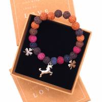 Glücksbringer Armband aus Lavaperlen mit Einhorn und Kleeblättern - in Geschenkbox Bild 2