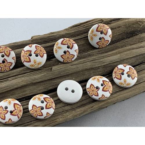 10 Holzknöpfe * kleine gelbe Blumen * Flower * yellow * Holz * 15mm * Scrapbooking * Motivknöpfe * Kinderknöpfe