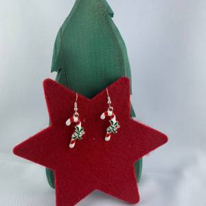 rot-weiße Zuckerstangen-Ohrringe * Weihnachtsohrringe * Adventskalenderfüllung * Hängeohrringe * Zuckerstange * Winteroh Bild 1