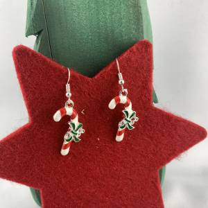 rot-weiße Zuckerstangen-Ohrringe * Weihnachtsohrringe * Adventskalenderfüllung * Hängeohrringe * Zuckerstange * Winteroh Bild 2
